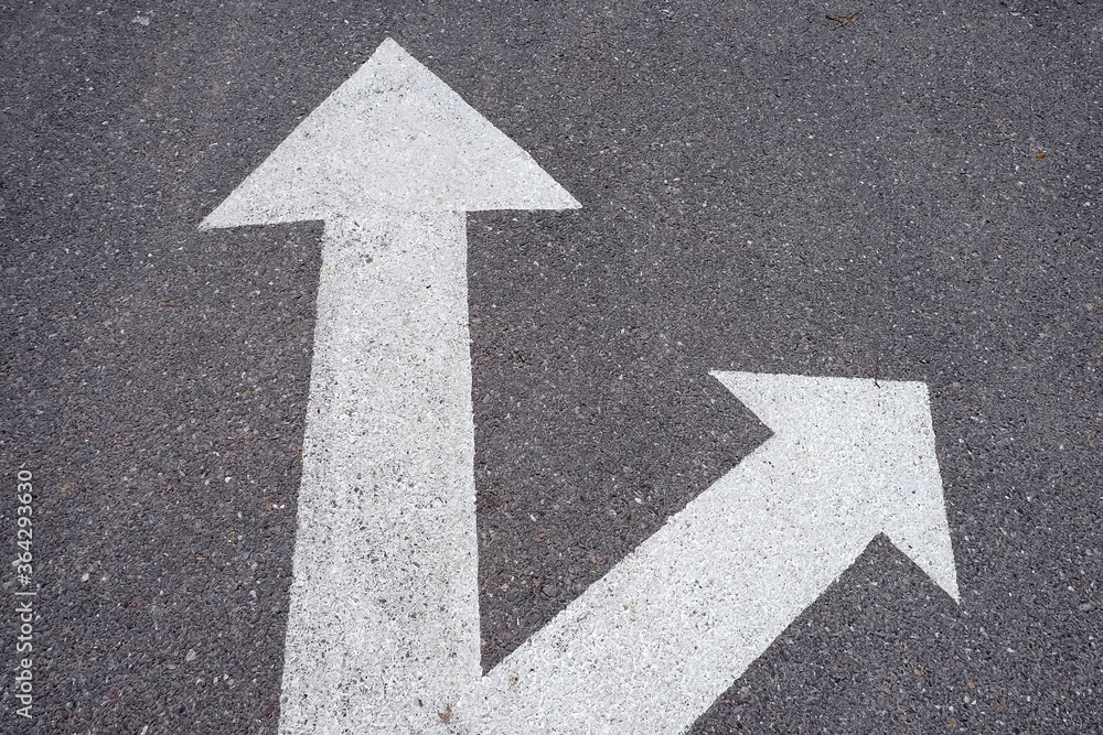 The white arrow symbol points forward and right on the road The white arrow symbol points forward and right on the road