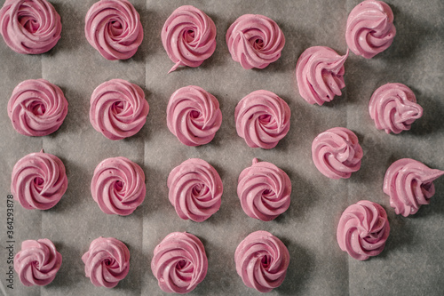 The process of making zephyr marshmallow at pastry shop kitchen.