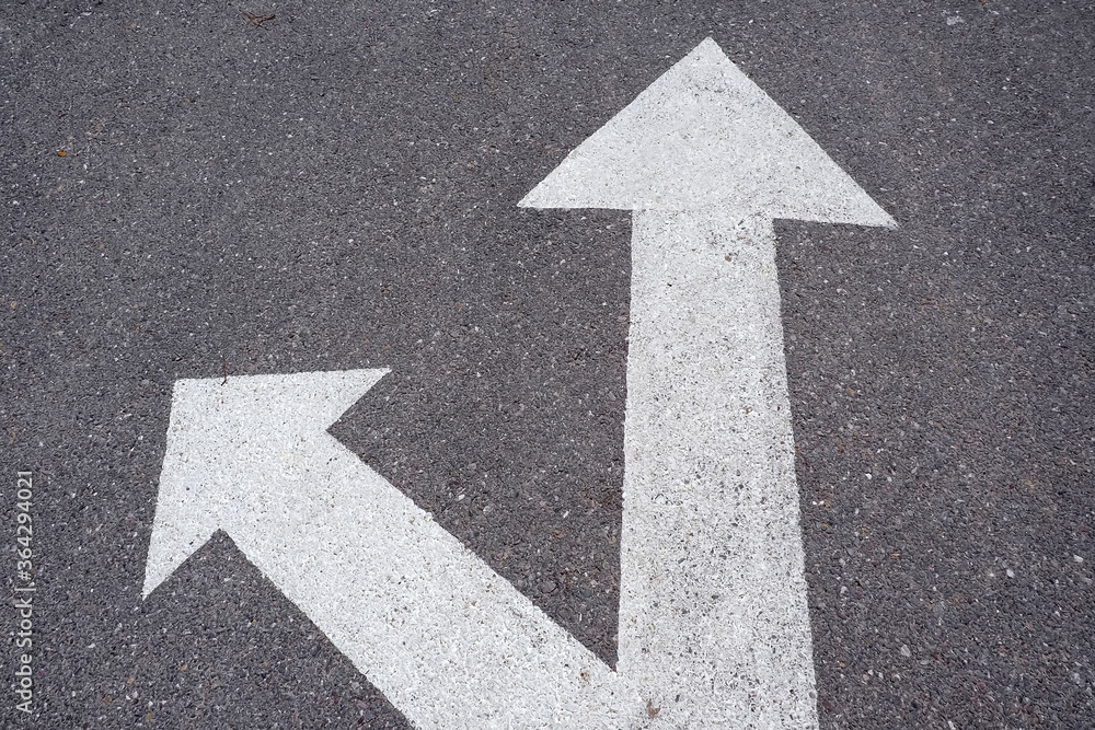 The white arrow symbol points forward and to the left on the road The white arrow symbol points forward and to the left on the road
