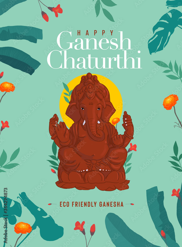 Eco-Friendly Design, Ganesh Chaturthi, Happy Ganesh Chaturthi Poster, Ganesh  Invitation Design, Floral Art, Floral Background, Ganpati Banner, Ganesha  Post Design, Stock Illustration | Adobe Stock