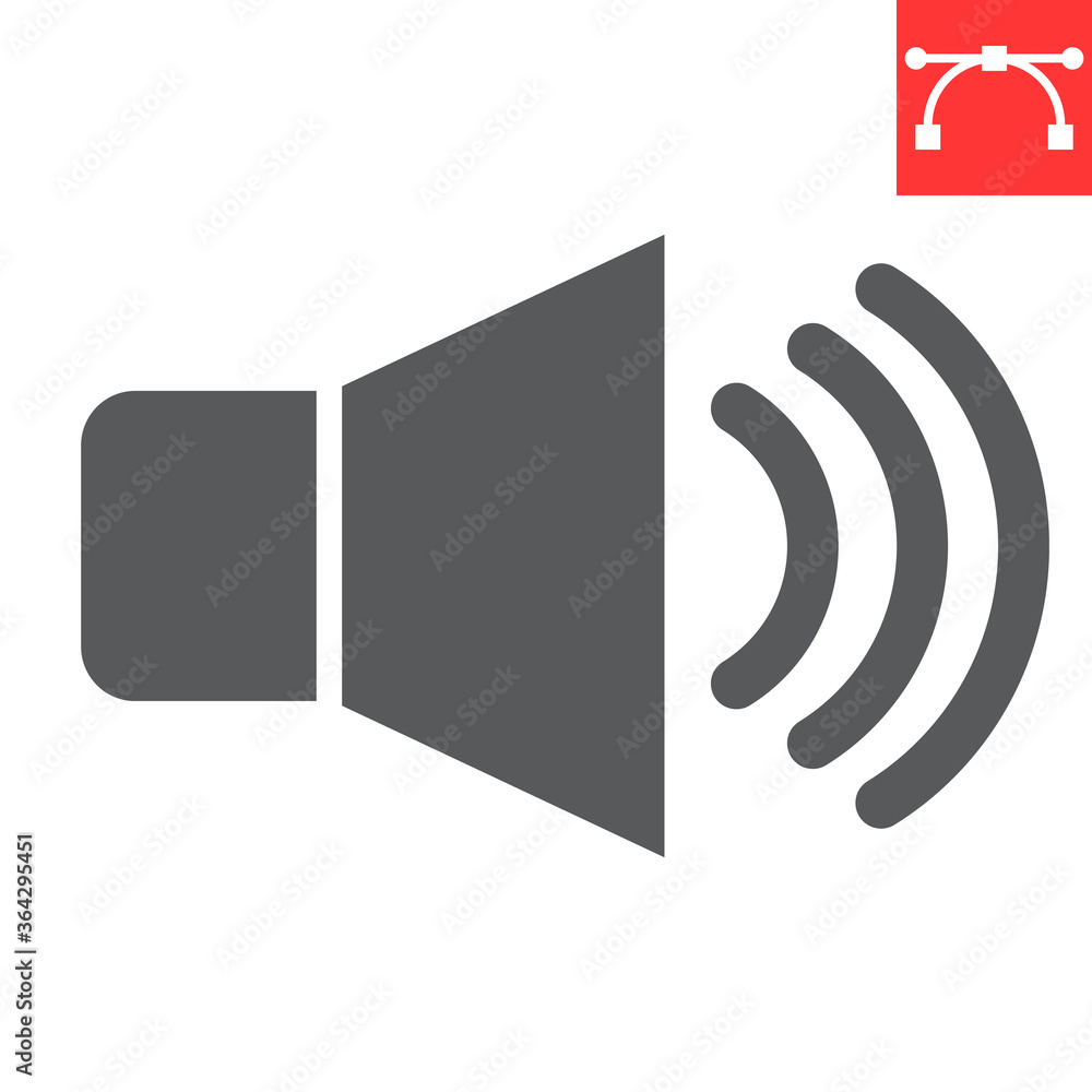 Speaker volume glyph icon, ui and button, sound volume sign vector graphics, editable stroke solid icon, eps 10. Speaker volume glyph icon, ui and button, sound volume sign vector graphics, editable stroke solid icon, eps 10.
