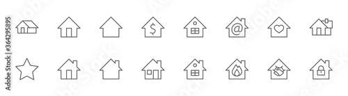 House Home Line Icons. Drop Water, Fire, Money, Bank. Editable Stroke