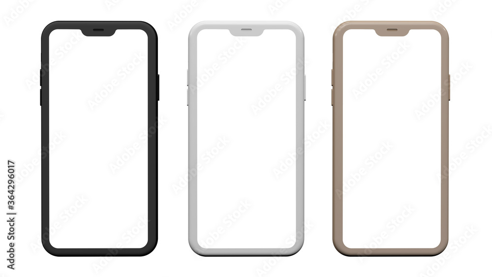 Colored cell phones isolated on a white background. Front View. Colored cell phones isolated on a white background. Front View.