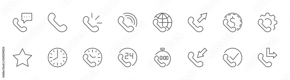 Phone line icons. Calls, Global Call Round Clock Online Support. Editable Stroke Phone line icons. Calls, Global Call Round Clock Online Support. Editable Stroke