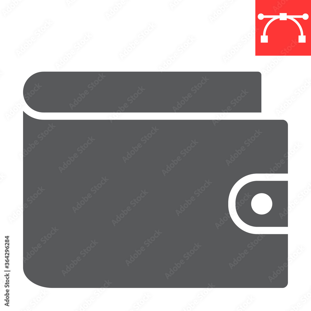 Wallet glyph icon, ui and button, pay sign vector graphics, editable stroke solid icon, eps 10. Wallet glyph icon, ui and button, pay sign vector graphics, editable stroke solid icon, eps 10.