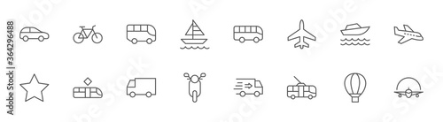 Public Transport Related Line Icons. Icon Bus, Bike, Track. Editable Stroke