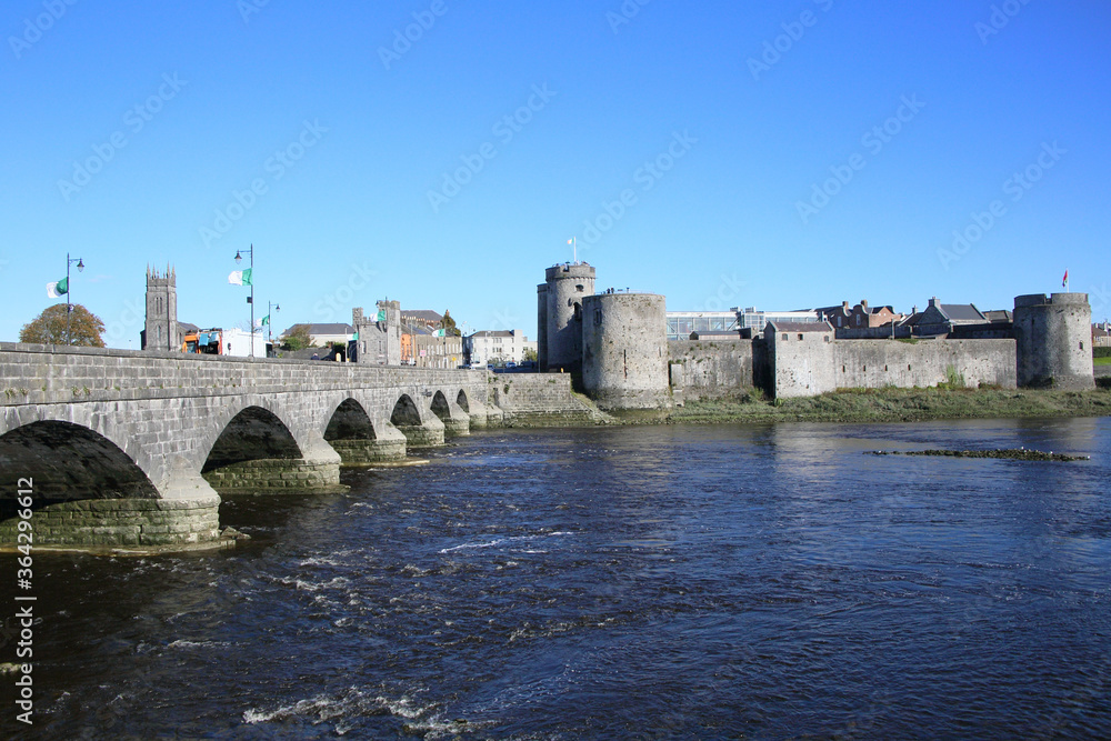 castle and cityscape of Limerick, Ireland 