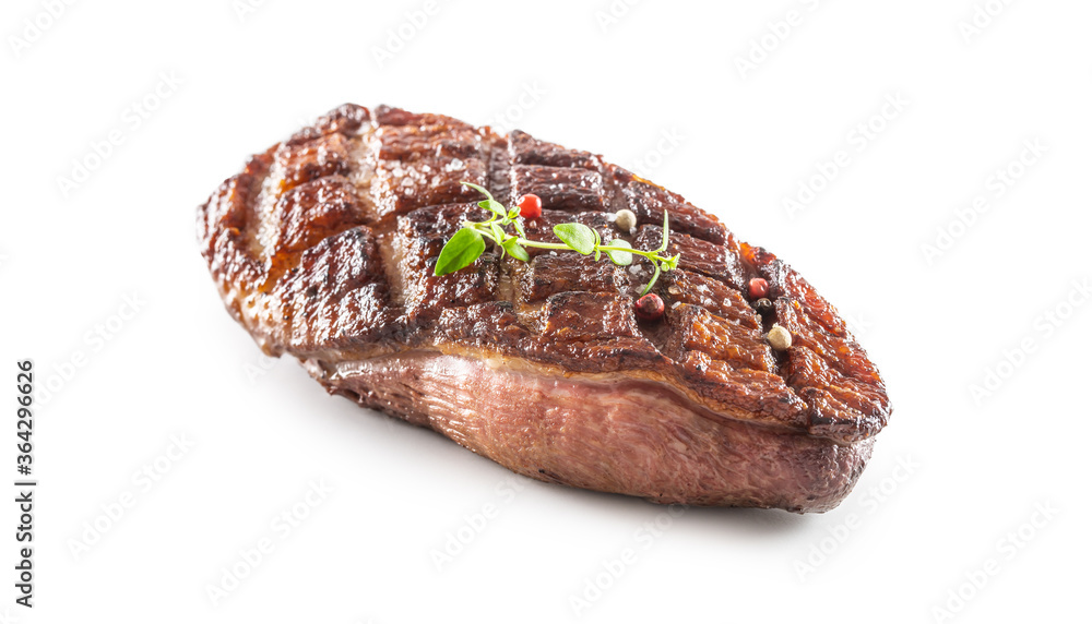 Grilled duck breast on an isolated white background Grilled duck breast on an isolated white background