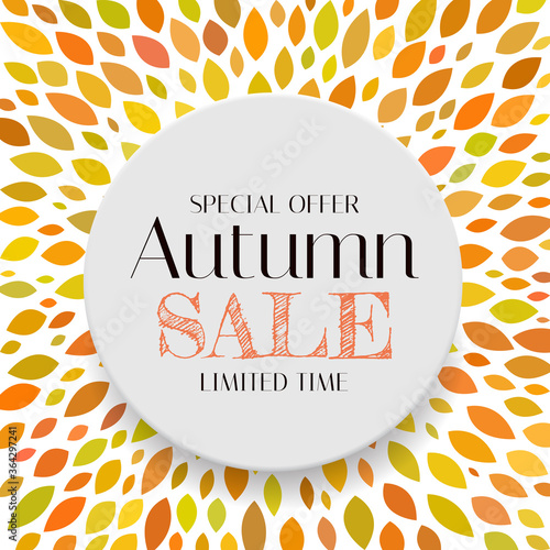 Autumn Sale Background Template with leaves. Special offer. Limited Time. Vec...