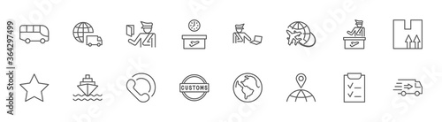 International Customs Day Set Line Vector Icons. Editable Stroke