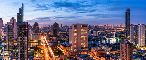 Nice scene from the Condominium rooftop location next to Chao Phraya River Bangkok Thailand