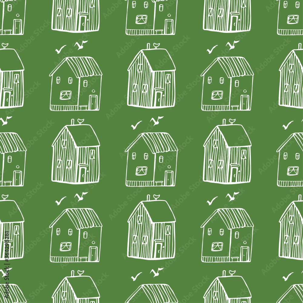 Seamless vector pattern with houses.