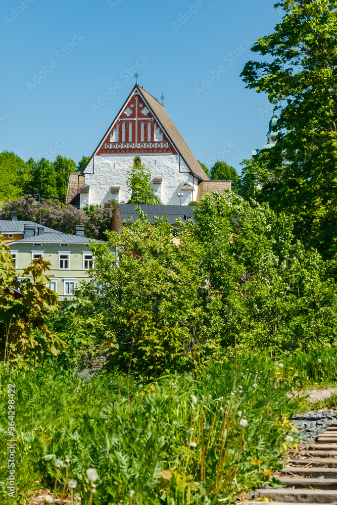Beautiful panoramic view of Porvoo Cathedral and old town of Porvoo