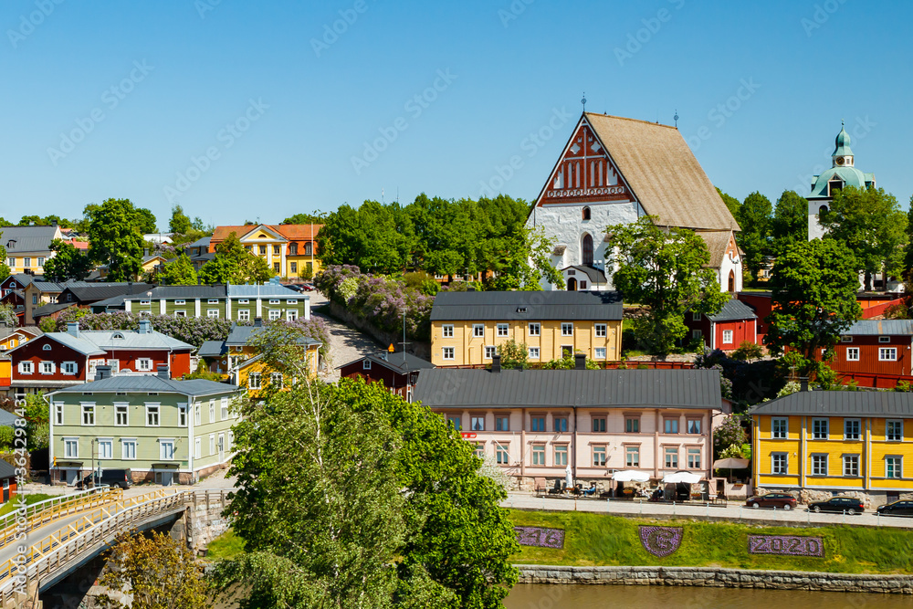 Beautiful panoramic view of Porvoo Cathedral and old town of Porvoo