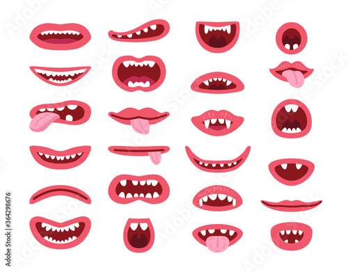 Set of monster s mouth in different poses.