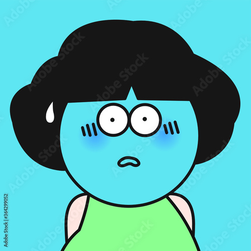 Closeup Surprised Girl With Blue Face Concept Card Character illustration
