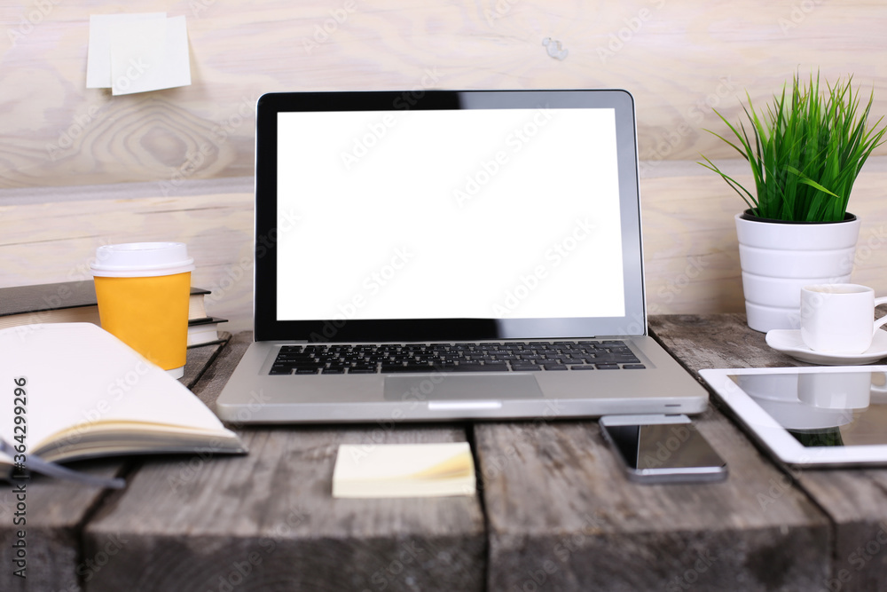 Mock up Blank screen computer desktop with keyboard co-working background Mock up Blank screen computer desktop with keyboard co-working background