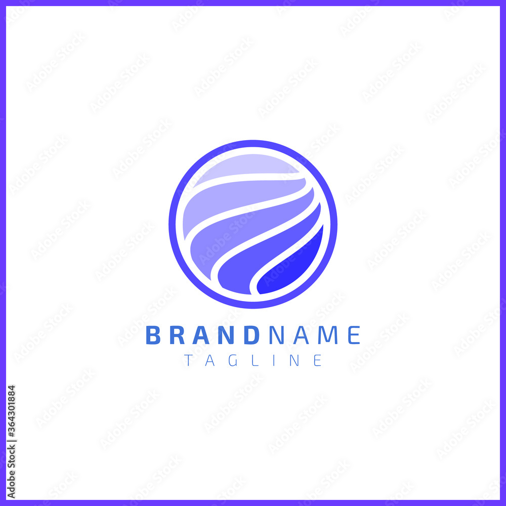 Abstract see waves in circle shape. Flat and minimalist logo design with blue color Abstract see waves in circle shape. Flat and minimalist logo design with blue color