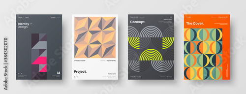 Company identity brochure template collection. Business presentation vector A4 vertical orientation front page mock up set. Corporate report cover abstract geometric illustration design layout bundle.