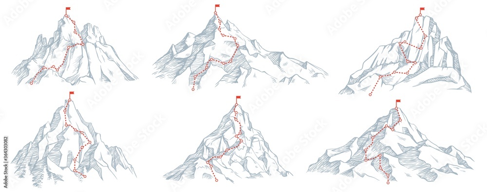Fotografie Sketch route to mountain peak