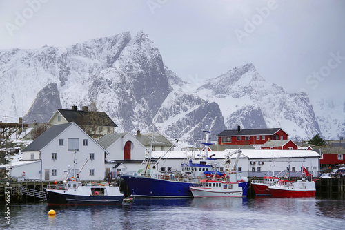 Traditional fishermen cabins in Lofoten Archipelago, Norway, Europe
