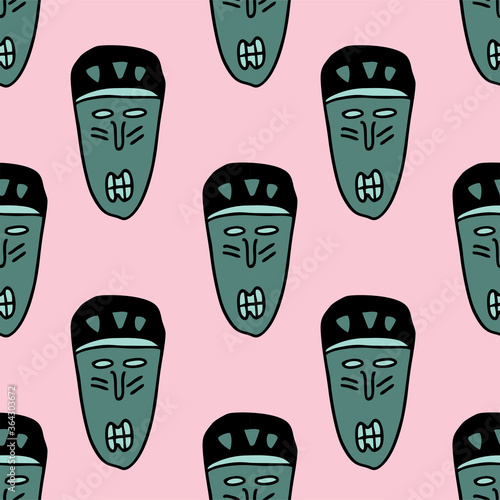 Seamless vector illustration of motif tribal people doodle with spear on pastel tone background for making many kinds of printing or textile graphic in Aboriginal, Maya, Inca, African trendy style