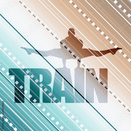 Muscular man silhouette and train word. Bodybuilding relative image