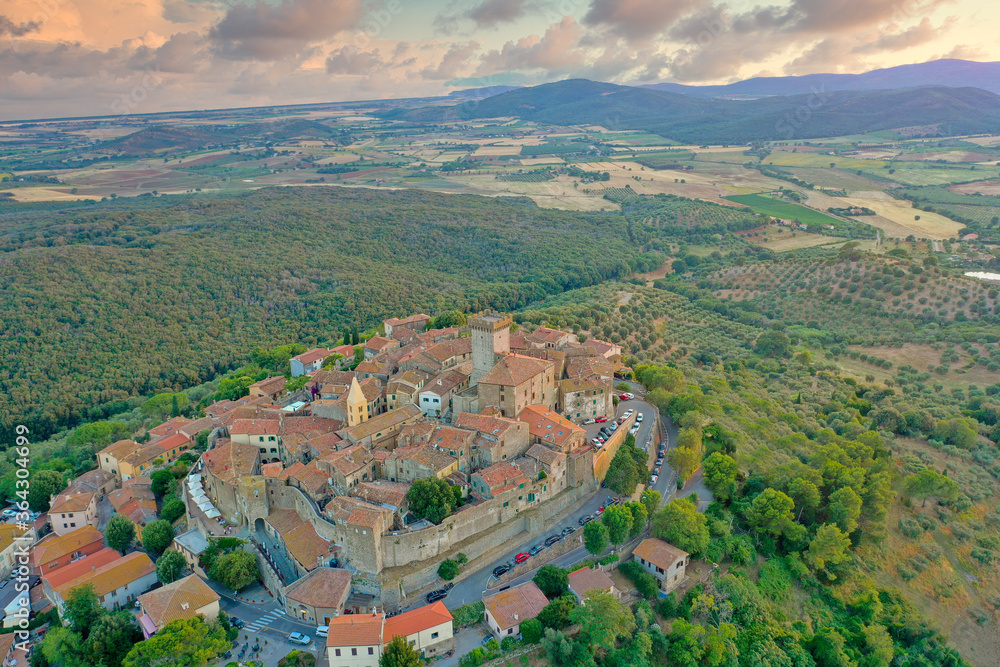Aerial view of the medieval town of capalbio in the tuscan maremma