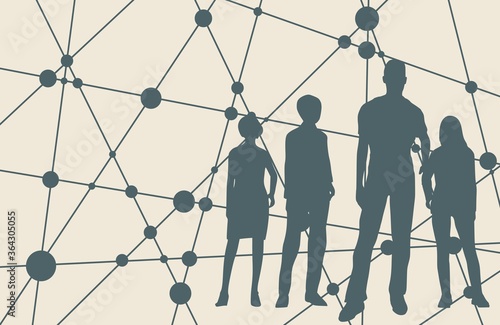 The choice of the best suited employee. Human silhouettes. HR job seeking concept. Modern futuristic virtual abstract background. Connected lines with dots
