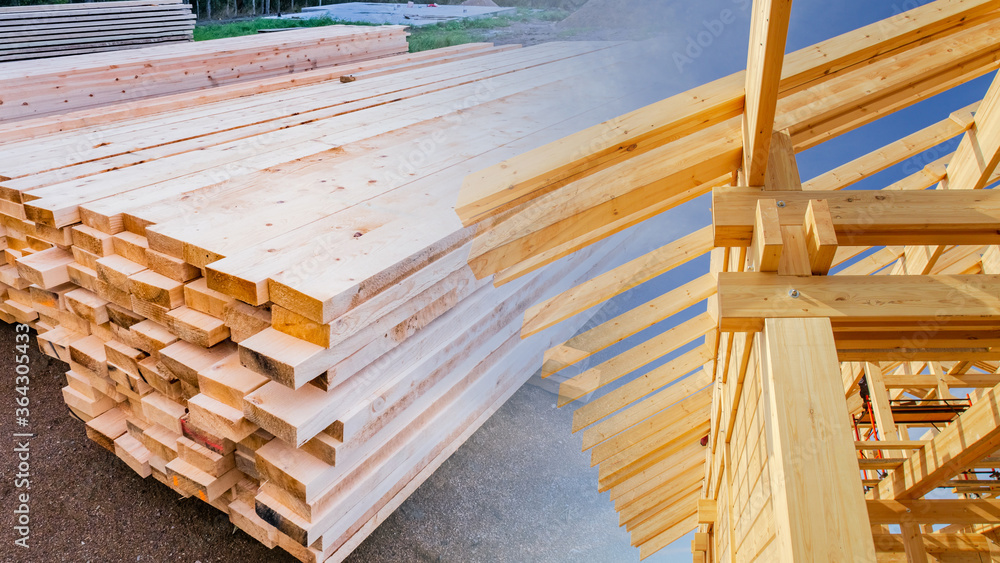 Lumber. Concept sale of lumber for construction. Frame of a house