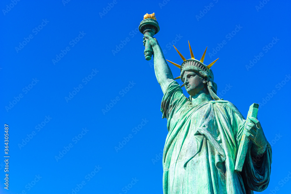 Fototapeta premium Statue of Liberty on a background of blue sky. Symbol of freedom of the USA. Symbols of the United States of America.
