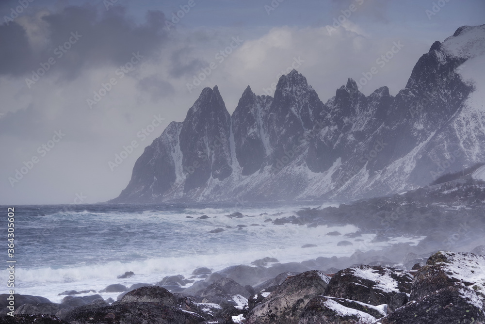 Winter landscape in Lofoten Archipelago, Norway, Europe