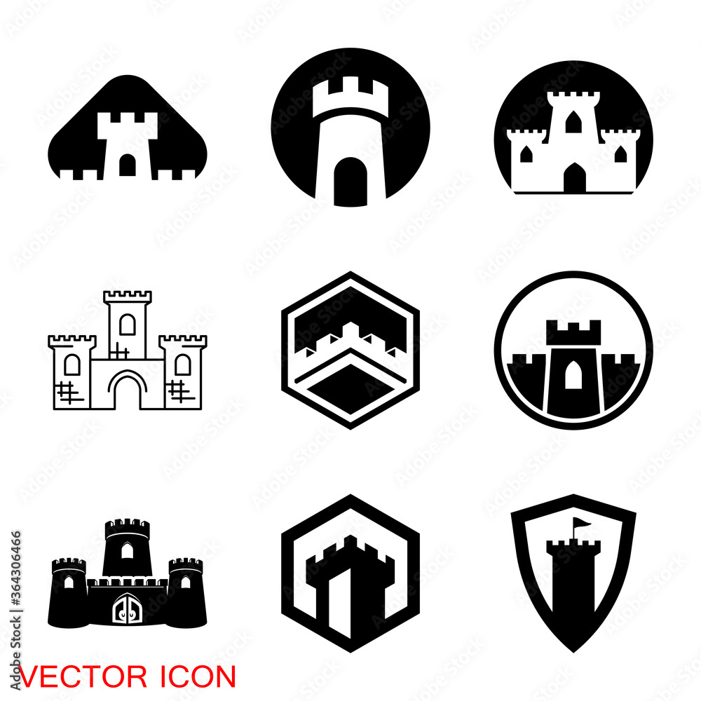 Castle icon. Castle tower icon or symbol. Vector illustration. Castle icon. Castle tower icon or symbol. Vector illustration.