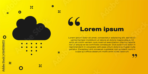 Black Cloud with rain icon isolated on yellow background. Rain cloud precipitation with rain drops. Vector.