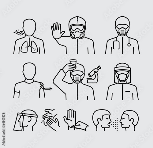 Infection Control. Infectious diseases. Personal Protective Equipment. Clean you hands Vector Line Icons