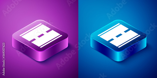 Isometric Road icon isolated on blue and purple background. Square button. Vector.