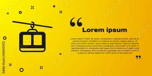 Black Cable car icon isolated on yellow background. Funicular sign. Vector.