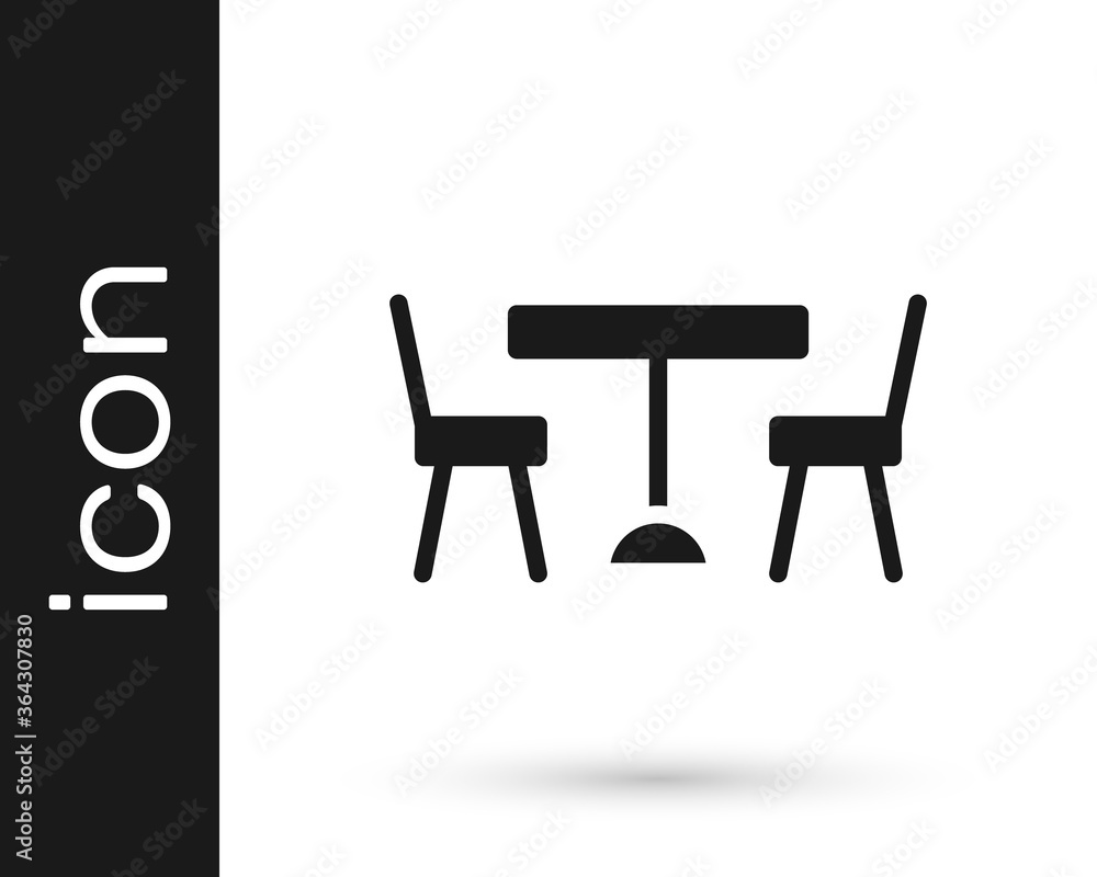 Black Picnic table with chairs on either side of the table icon isolated on white background. Vector. Black Picnic table with chairs on either side of the table icon isolated on white background. Vector.