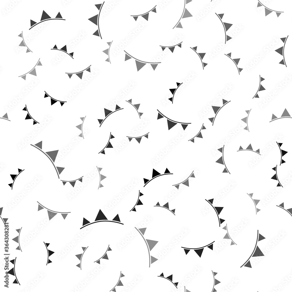 Black Carnival garland with flags icon isolated seamless pattern on white background. Party pennants for birthday celebration, festival decoration. Vector. Black Carnival garland with flags icon isolated seamless pattern on white background. Party pennants for birthday celebration, festival decoration. Vector.