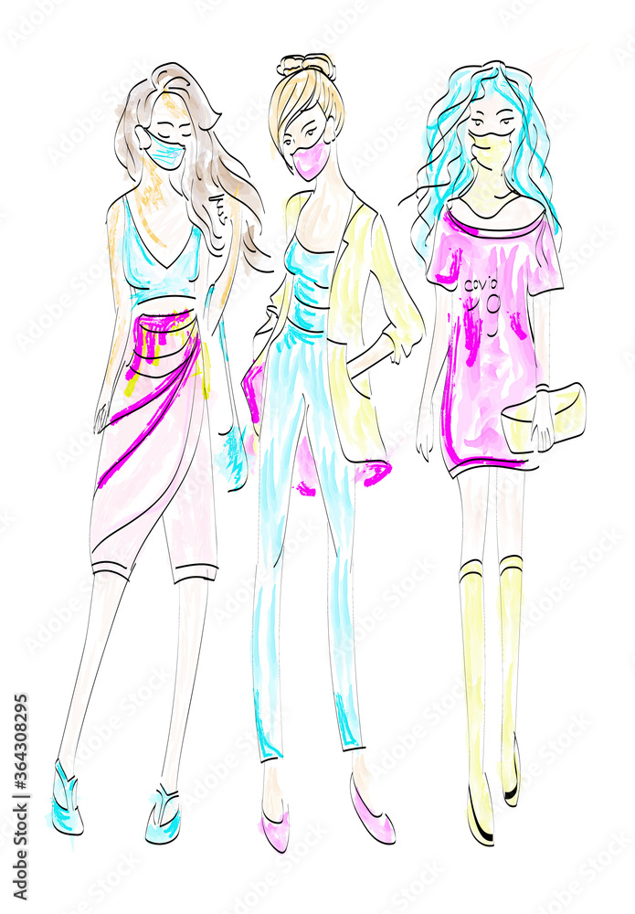 Fashion in a protective mask. Pandemic. Corona virus. Covid 19. Fase coverings required. Fashion in a protective mask. Pandemic. Corona virus. Covid 19. Fase coverings required.