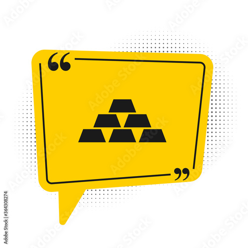 Black Gold bars icon isolated on white background. Banking business concept. Yellow speech bubble symbol. Vector.