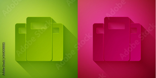 Paper cut Police assault shield icon isolated on green and pink background. Paper art style. Vector.
