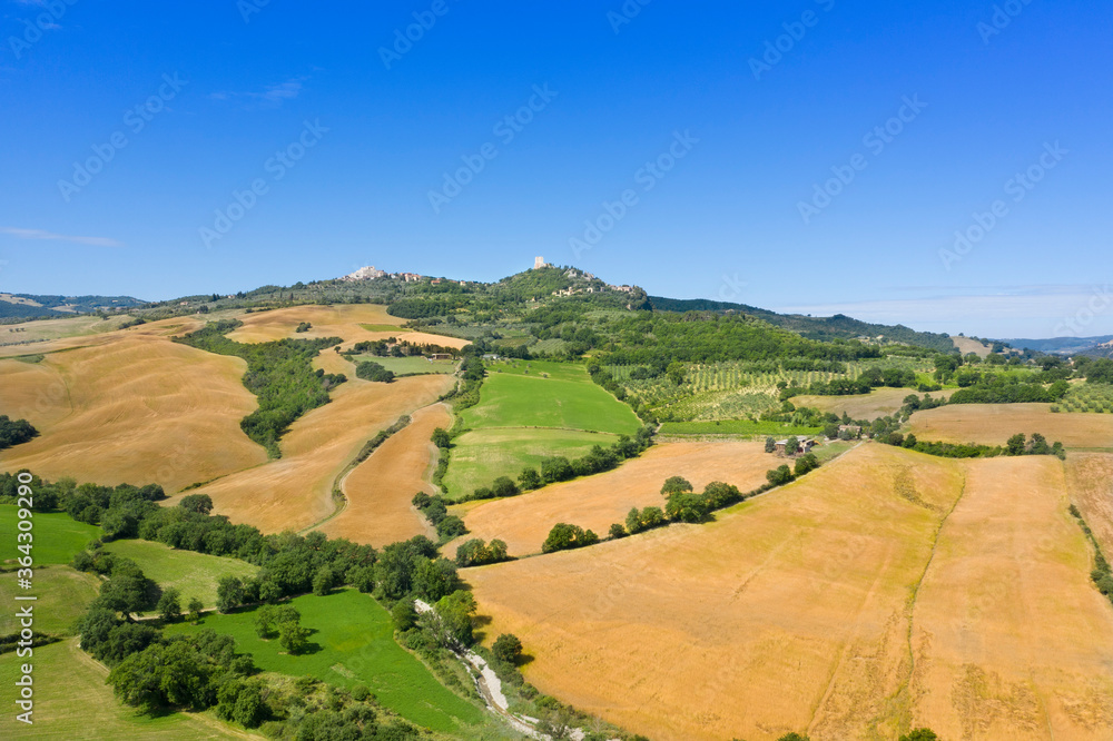 Aerial view of the medieval town of rocca d'orcia on the hills of tuscany