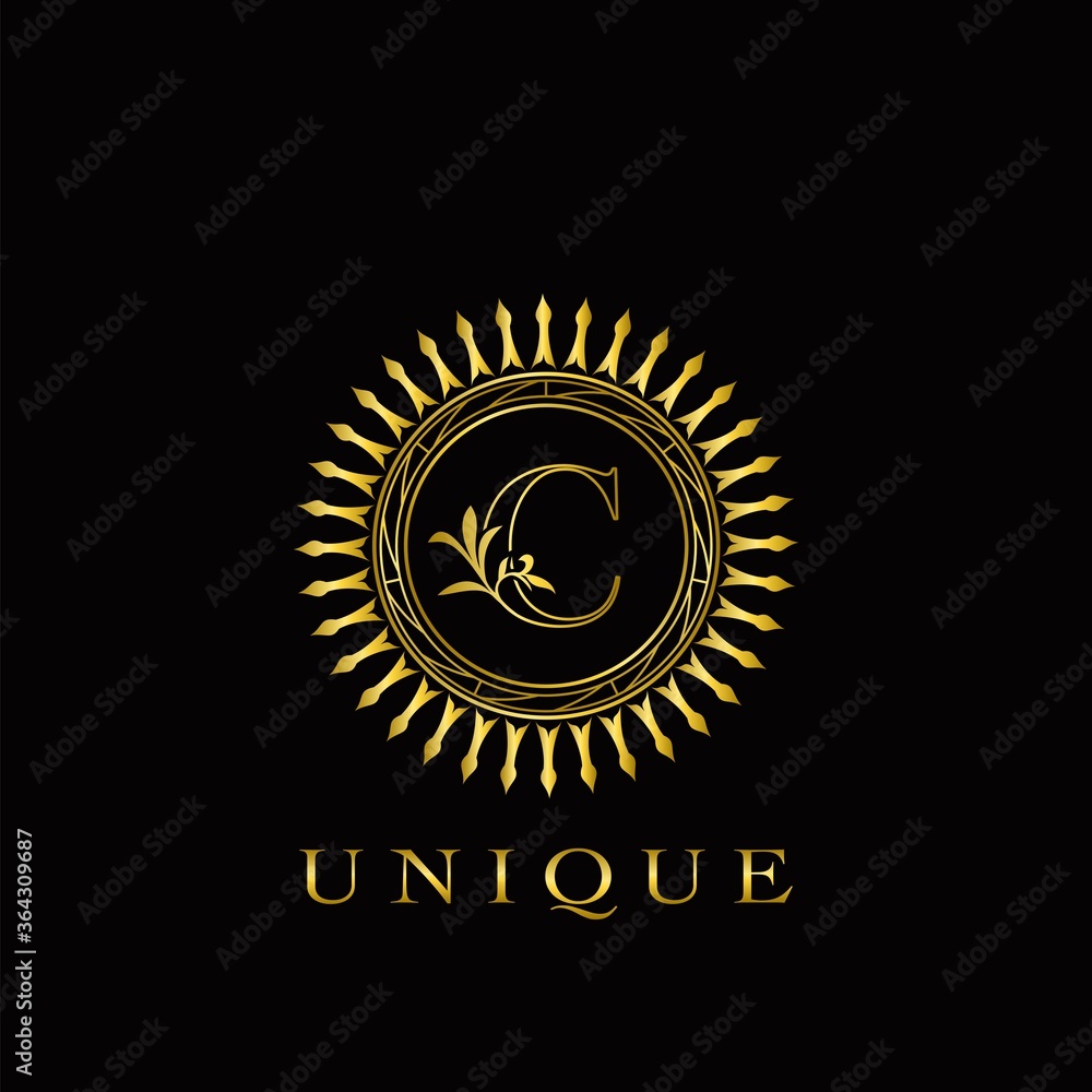 Golden Circle Deco C Luxury Floral Letter Logo Design. Monogram unique emblem ornate nature floral leaf with initial letter logo Golden Circle Deco C Luxury Floral Letter Logo Design. Monogram unique emblem ornate nature floral leaf with initial letter logo
