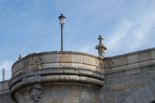 fragment of the Toledo stone bridge with a lamppost in Madrid. Spain