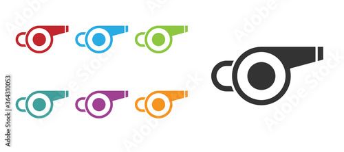 Black Whistle icon isolated on white background. Referee symbol. Fitness and sport sign. Set icons colorful. Vector.
