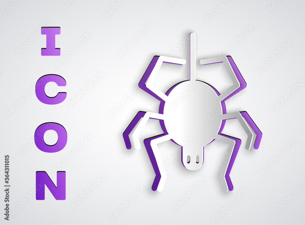 Paper cut Spider icon isolated on grey background. Happy Halloween party. Paper art style. Vector. Paper cut Spider icon isolated on grey background. Happy Halloween party. Paper art style. Vector.