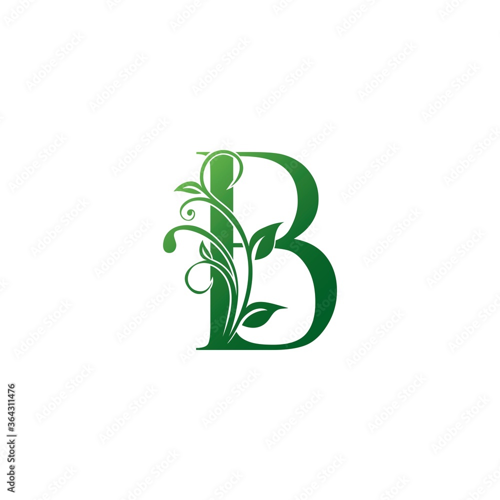 Green Ornate Floral Letter B logo Icon, Luxury alphabet font initial vector design Green Ornate Floral Letter B logo Icon, Luxury alphabet font initial vector design