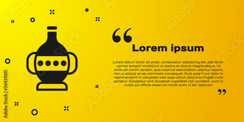 Black Ancient amphorae icon isolated on yellow background. Vector.