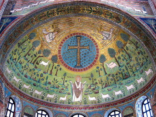 The medieval church of Basilica of Sant'Apollinare in Classe, Ravenna, ITALY, a listed UNESCO World Heritage Site. The mosaic decoration of the apse date to the 6th century photo